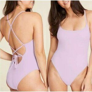 Andie The Fiji Soft Berry Lilac Crisscross Open Back One Piece Swimsuit  Small